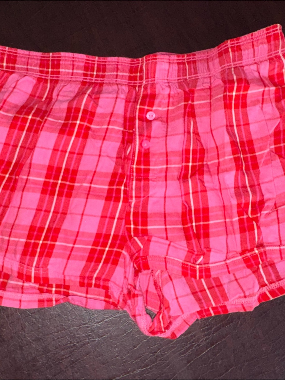 VS PINK Pink & Red Plaid Cotton Boxer Shorts